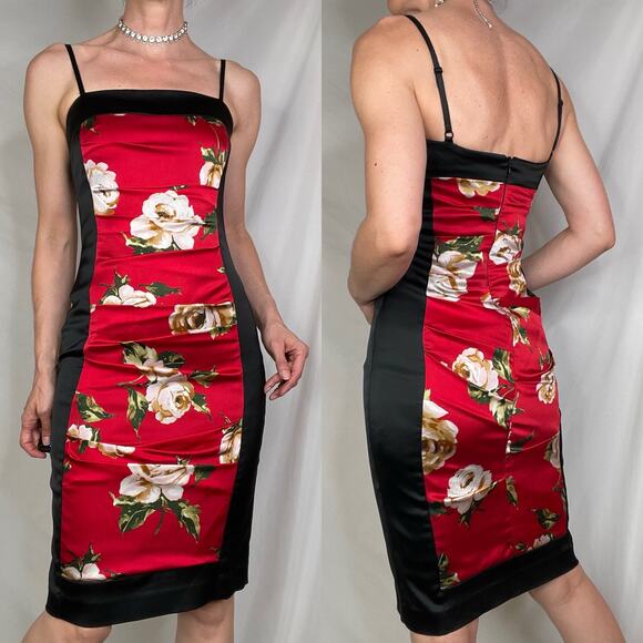 Cache silk satin floral bodycon slip dress midi slipdress‎ ruched cocktail Y2K 2 - Picture 14 of 16